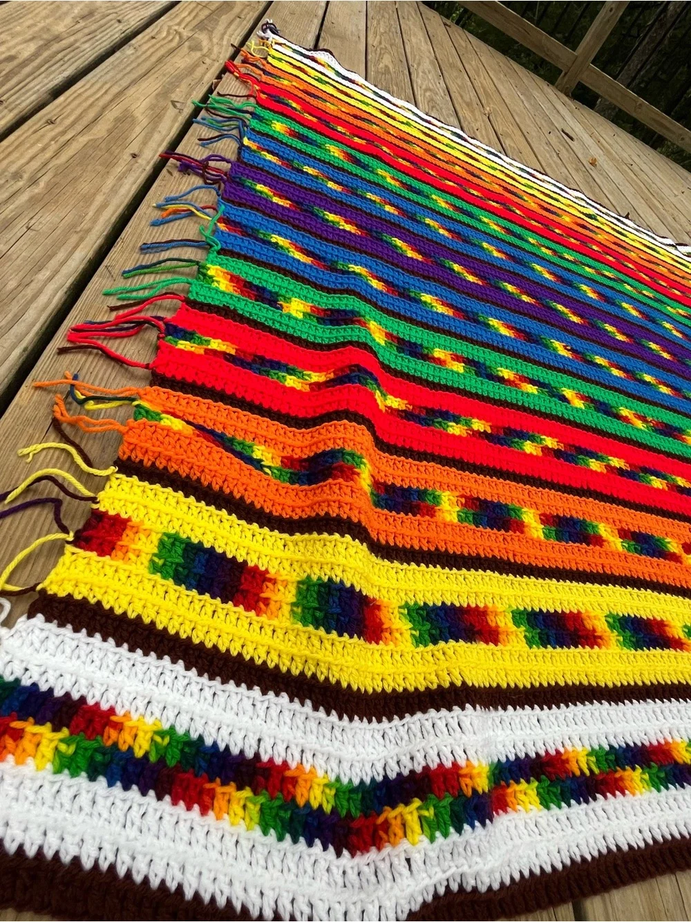Handmade Multicolor Striped Crochet Throw Blanket - Vibrant Rainbow Accent